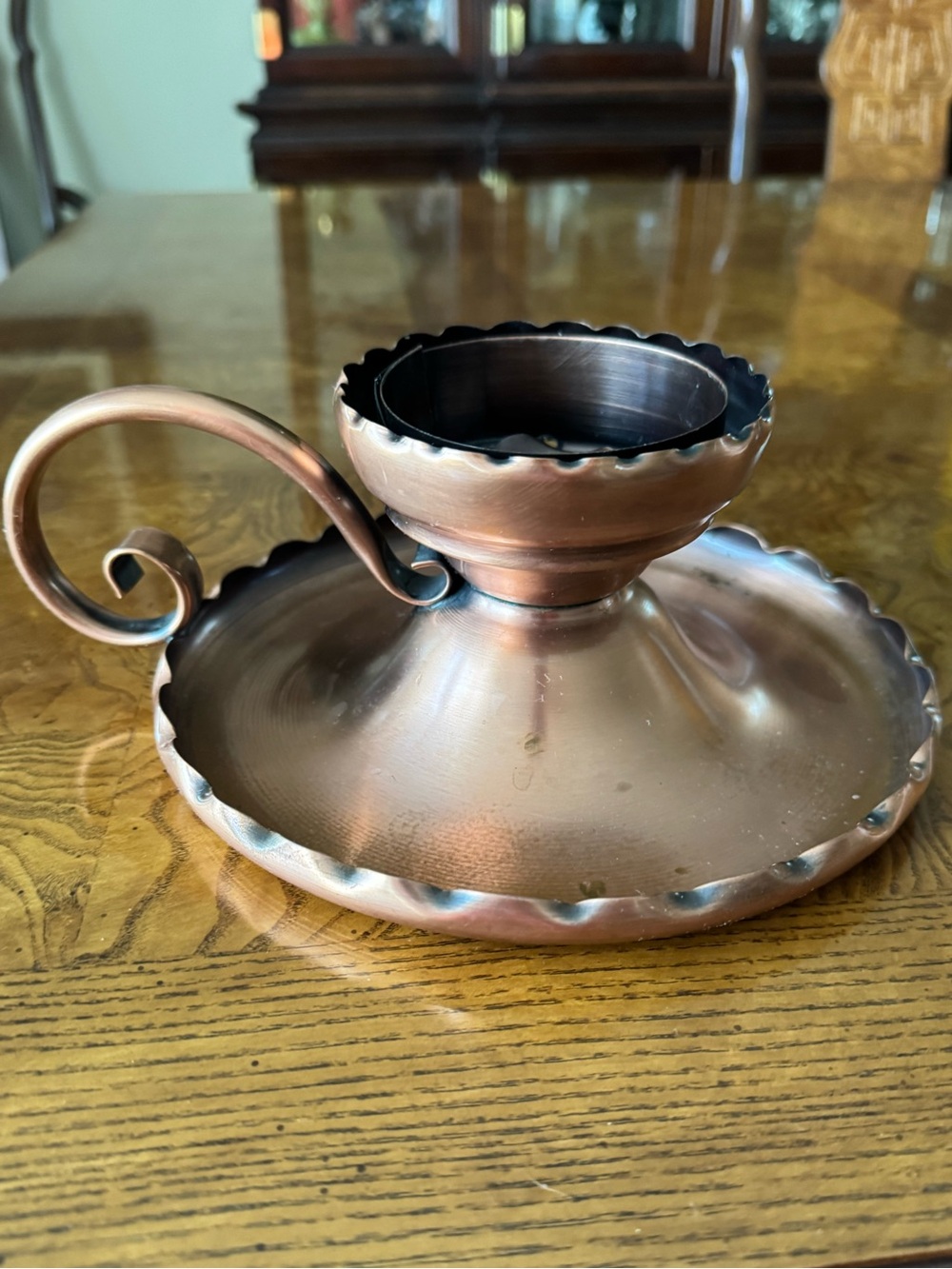 Copper Gregorian Chamberstick or Fingerloop Candle Stick Holder - Vintage